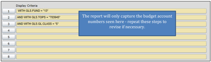 Showing display criteria.