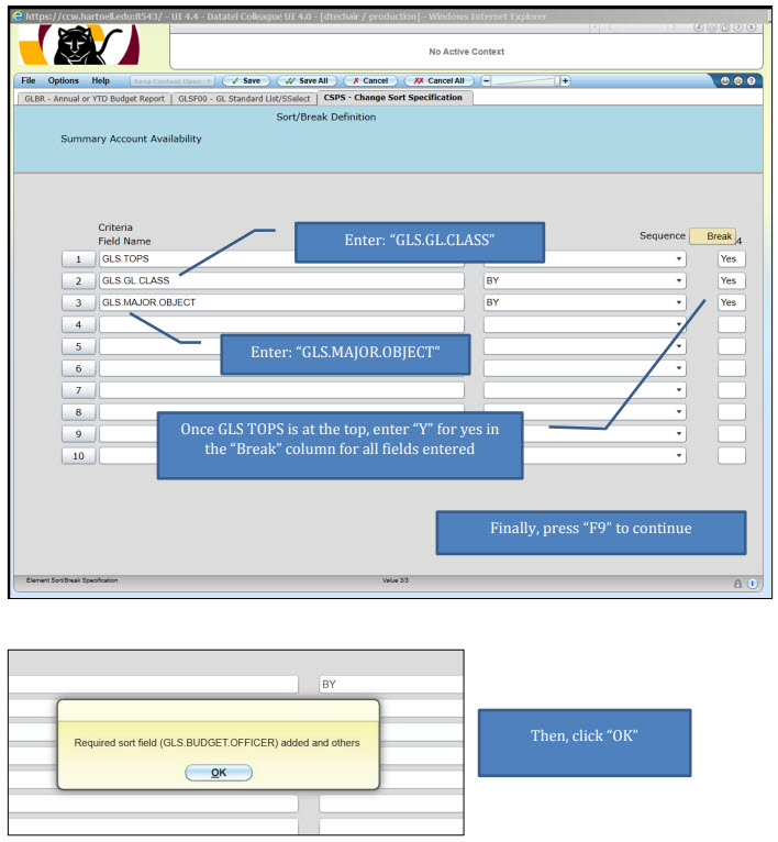 displaying the sort criteria