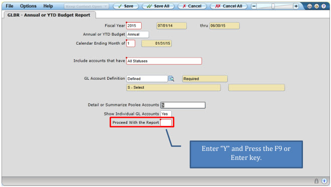 GLBR Screen to run report