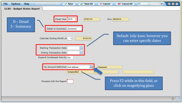 display budget status reports
