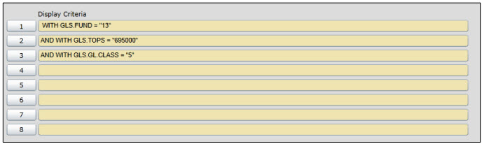 the display criteria screen