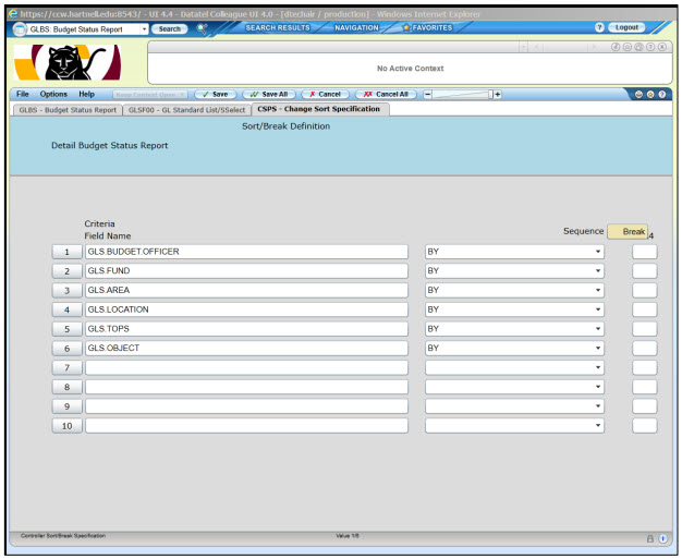 Screen to adjust how the report will be displayed.