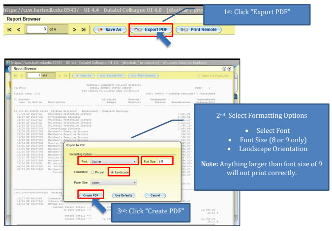 Displaying steps for creating a pdf