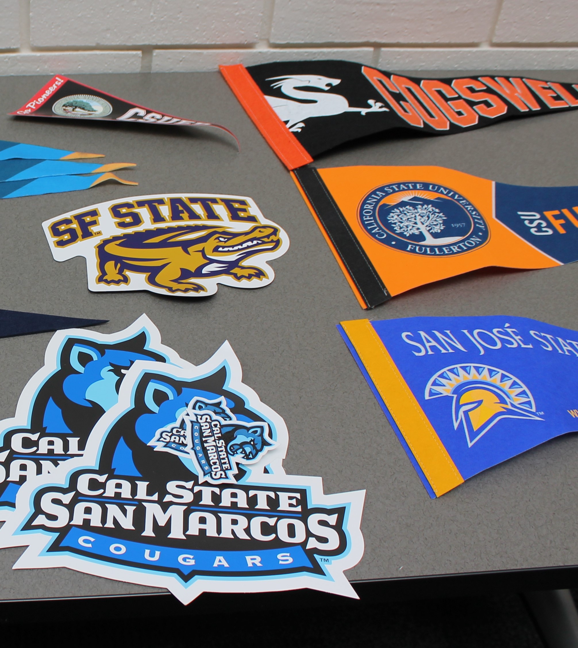 College pennants and stickers