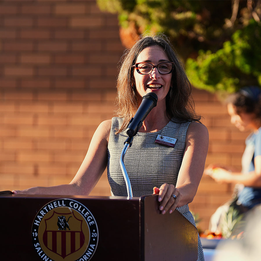 dean of arts speaking during ribbon cutting celebration
