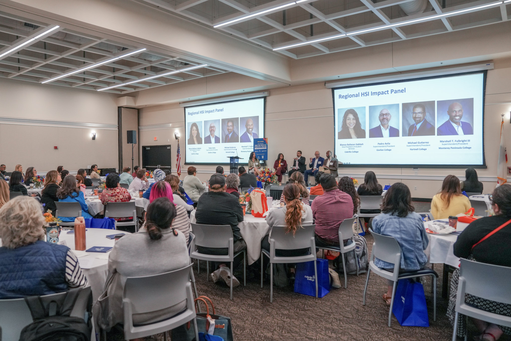 Regional HSI Impact Panel with leaders from Cabrillo, Gavilan, Hartnell and Monterey Peninsula colleges at The Power of HSI Symposium.