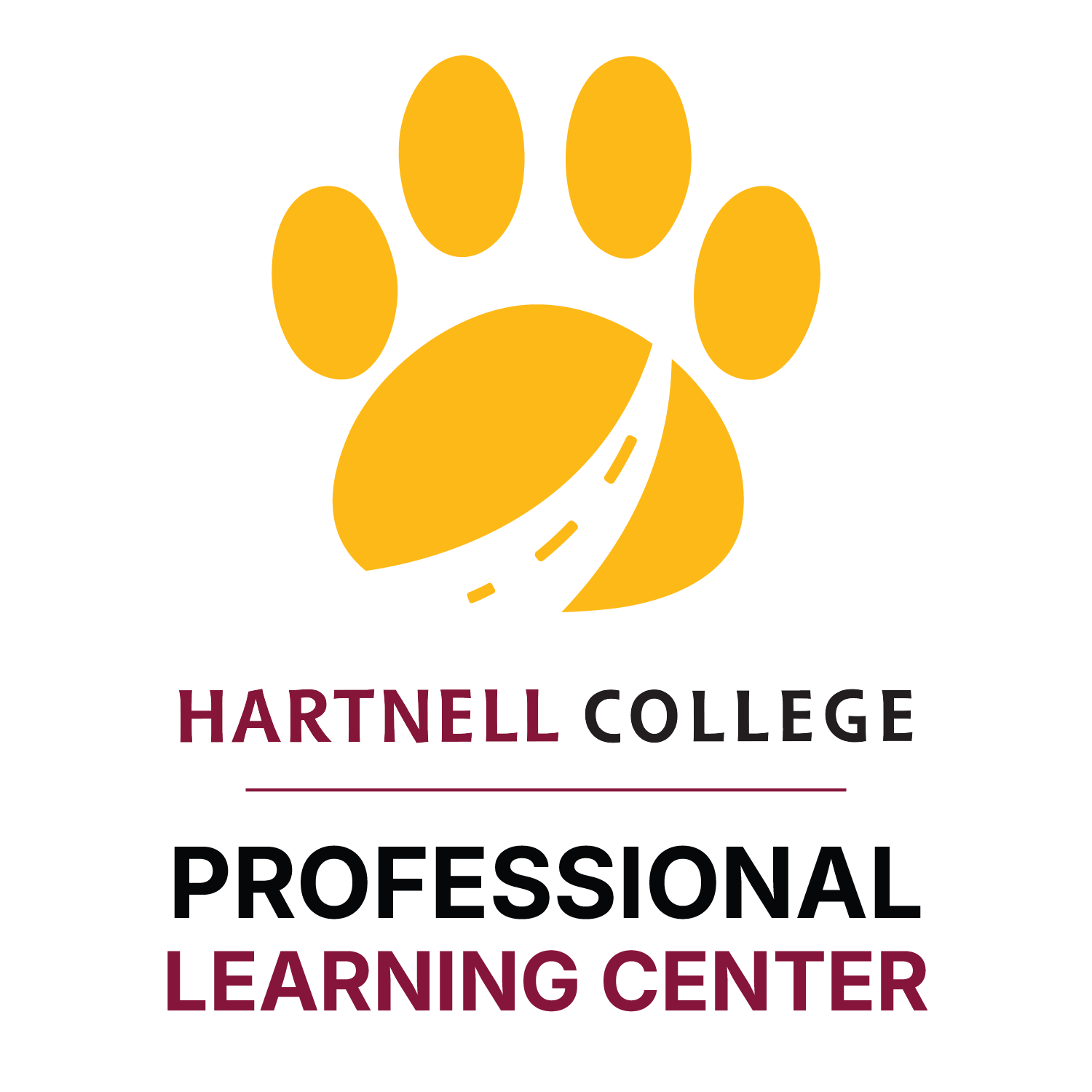 Hartnell College Professional Learning Center logo featuring a stylized gold paw print with an upward path and the center’s name below.