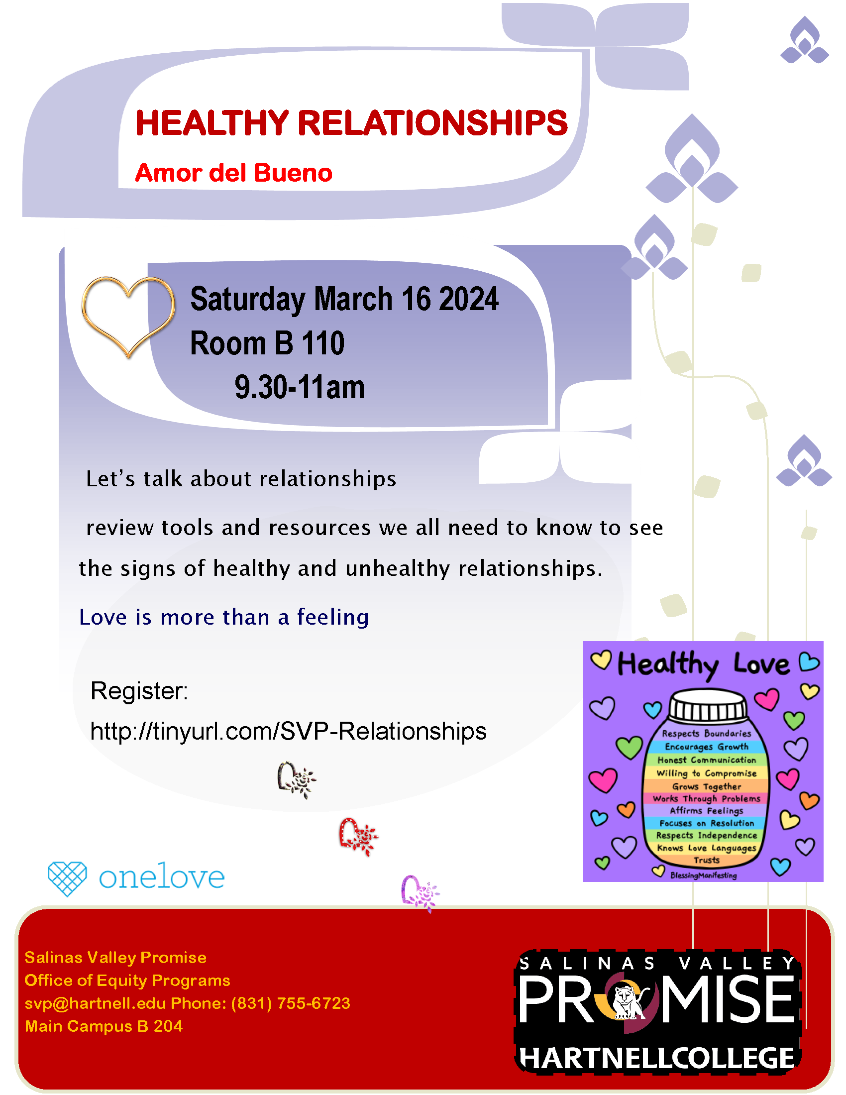 healthy relationships flyer workshop for spring 2024