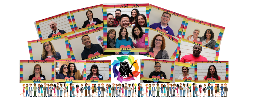 Collage of pictures of some hartnell college allies and LGBTQIA+ Community graphics