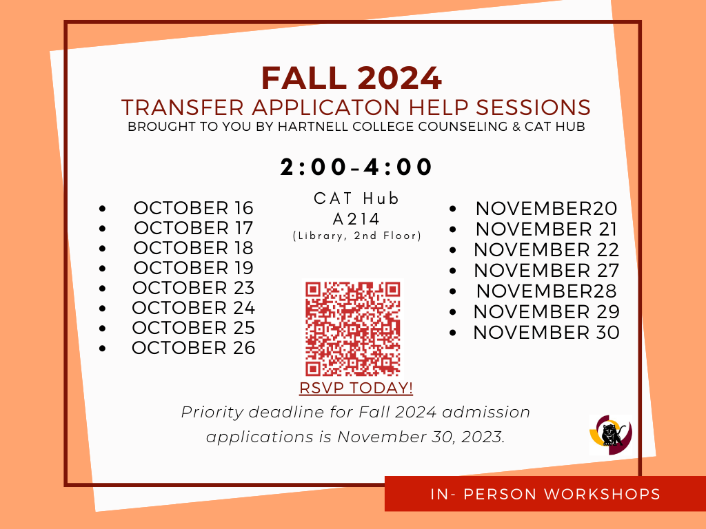 Fall 2024 Transfer Application Help Sessions Flyer