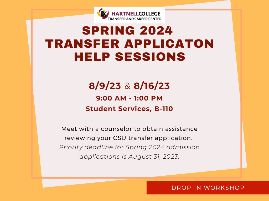 Spring 2024 Transfer Application Help Sessions Flyer